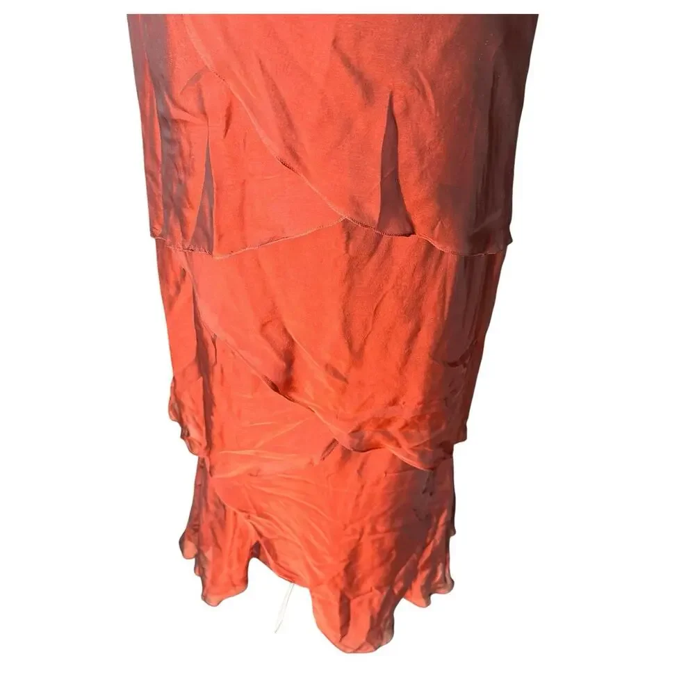 Vtg Shawn Ray Fons Strapless Tiered Ruffle Silk Evening Gown Ruffle Terracotta